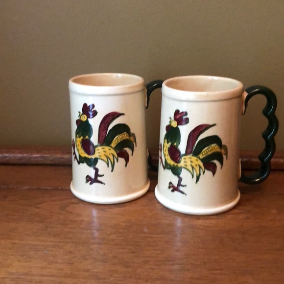 Grand mugs Metlox Poppytrail green rooster x2 - Picture 1 of 4